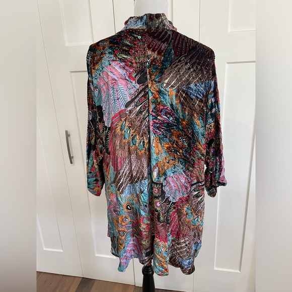 Aris A. Silk Art to Wear Velvet Peacock Kimono Topper Jacket S/M Cardigan - Picture 2 of 5
